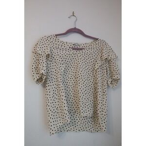Madewell Polka Dot Ruffle Top Short Sleeve Blouse Casual Cute Size S‎
